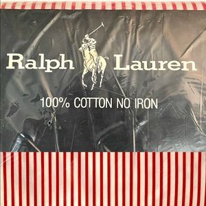Ralph Lauren Vintage King Flat Sheet Red White Stripe 100% Cotton New in Package